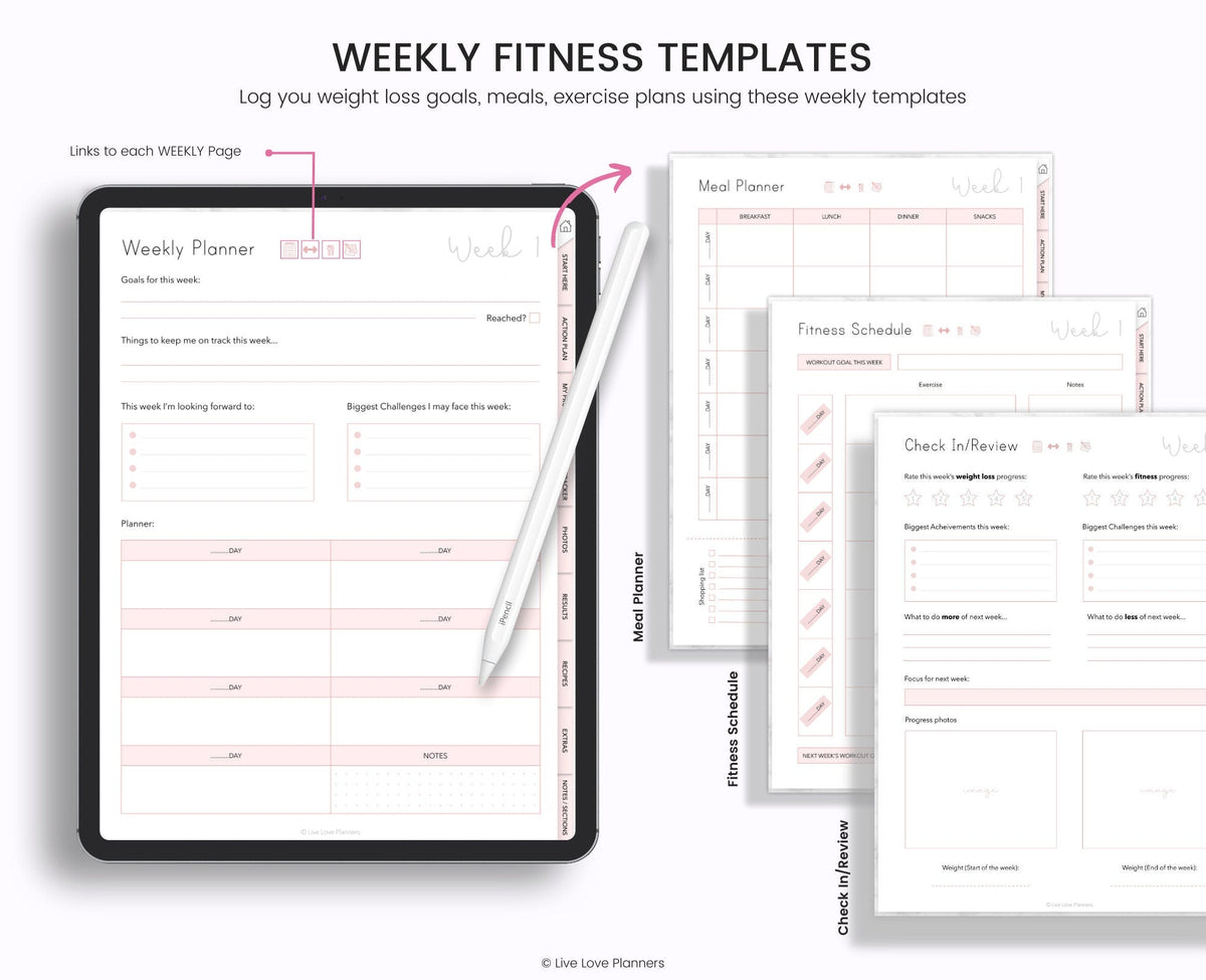 Digital Fitness Journal: Weight Loss & Meal Planner (iPad/Tablet)