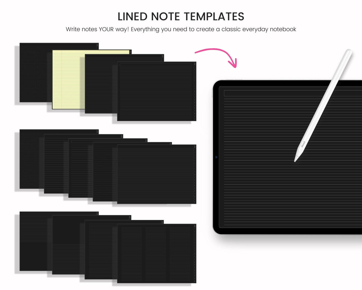 Dark Mode Digital Notebook: 20-Section Hyperlinked Journal (For iPad & Tablet)