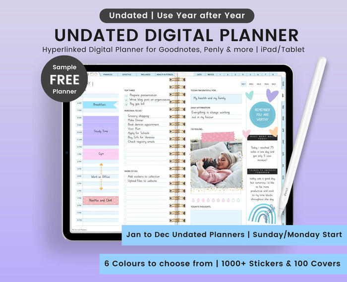 Undated Digital Planner: Hyperlinked GoodNotes Planner