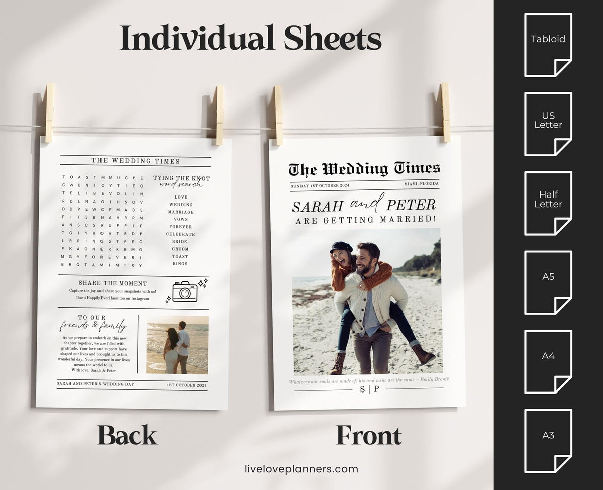 Wedding Newspaper Template: Editable Program & Itinerary (Digital)