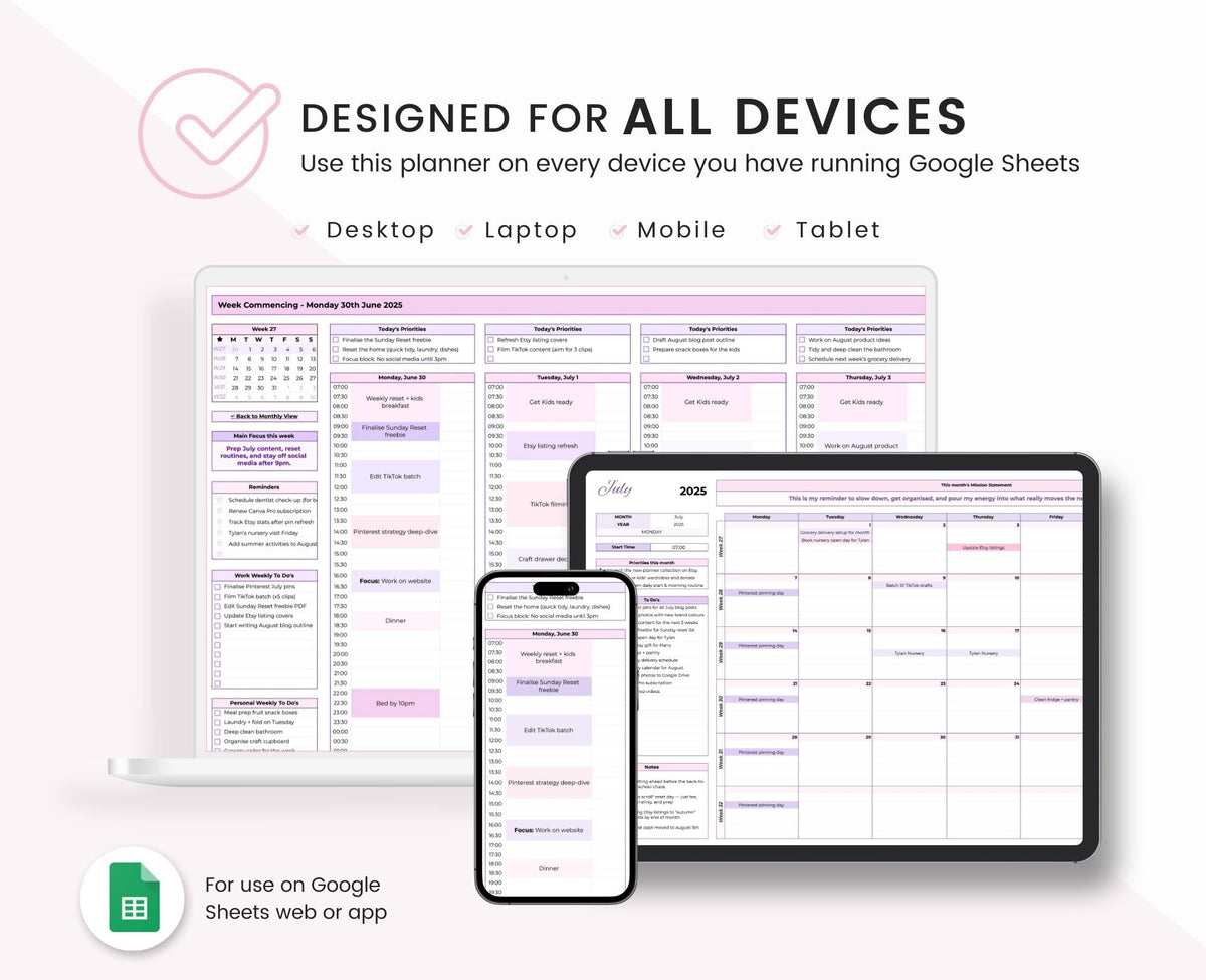 Google Sheets Monthly and Weekly Planner