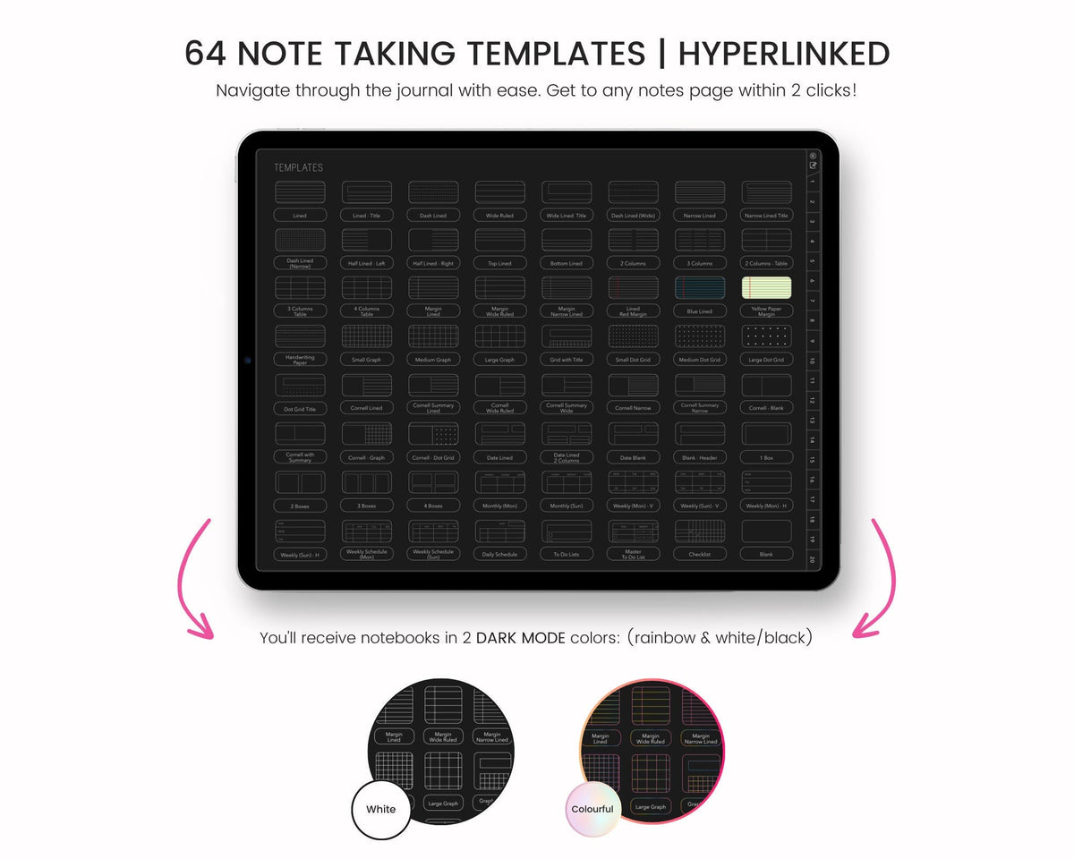 Dark Mode Digital Notebook: 20-Section Hyperlinked Journal (For iPad & Tablet)