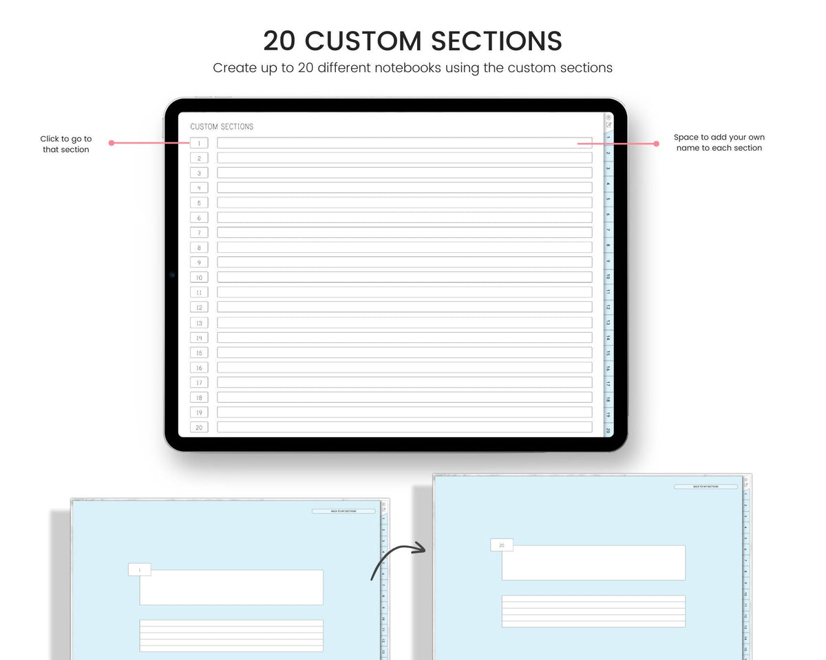 20-Section Digital Notebook: 64 Templates