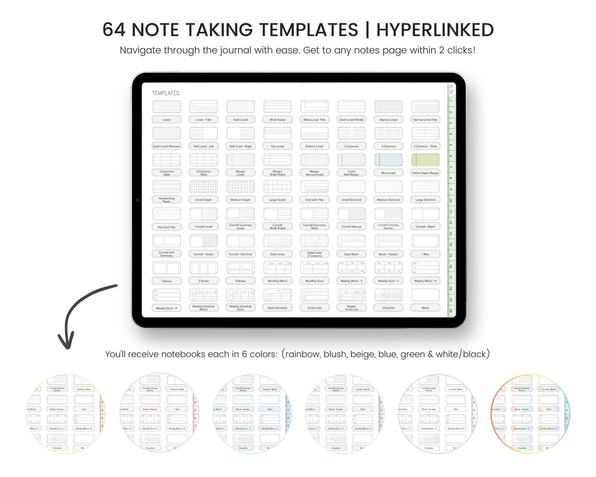 20-Section Digital Notebook: 64 Templates