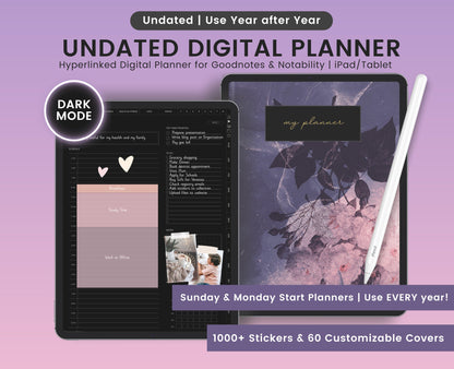Dark Mode Undated Digital Planner