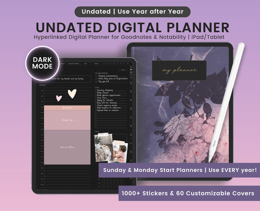 Dark Mode Undated Digital Planner