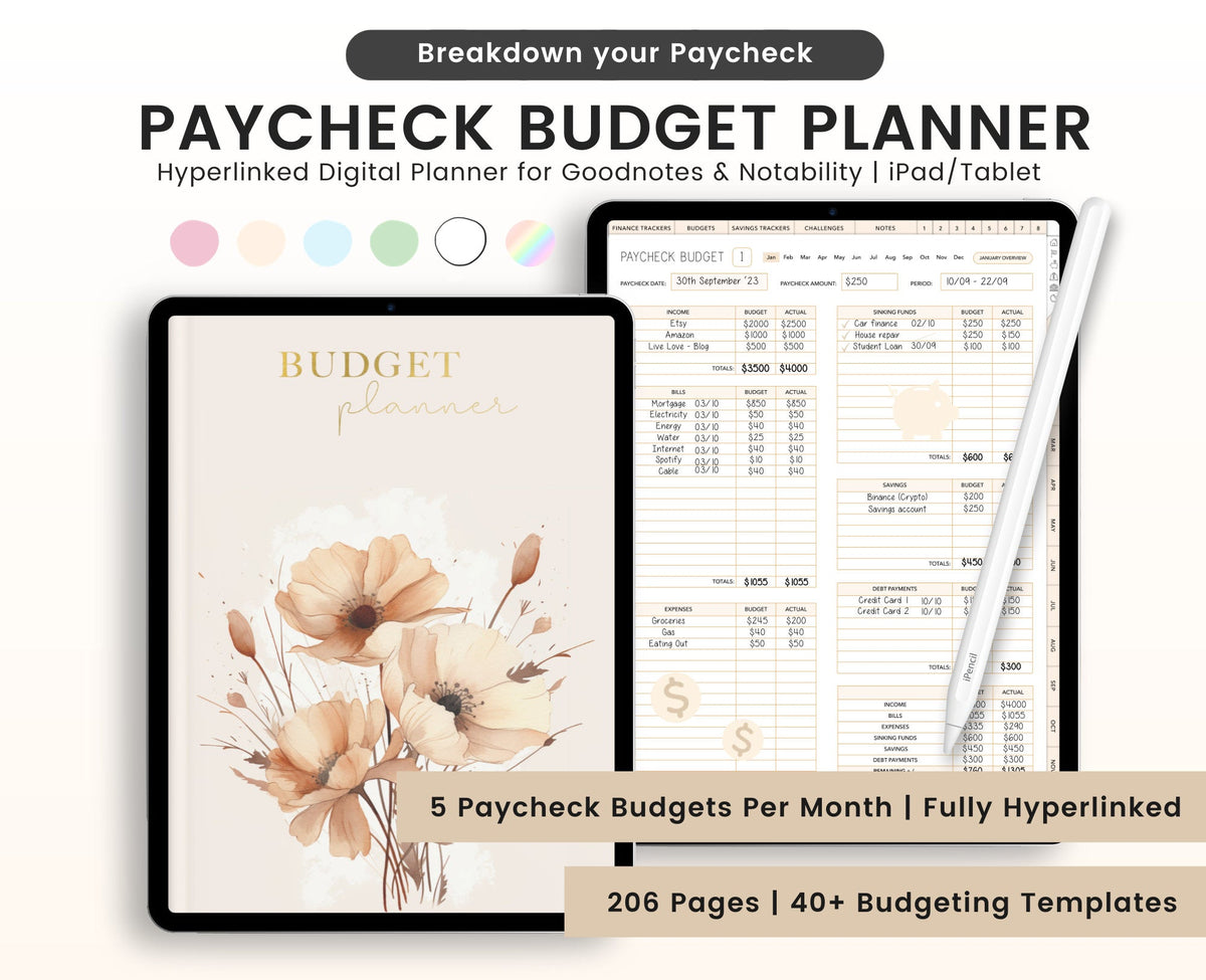 Weekly Paycheck Budget Planner: Digital Finance Tracker (Goodnotes