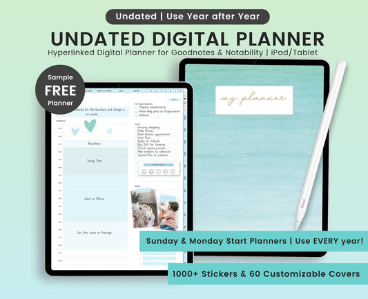 Undated Portrait Digital Planner: Hyperlinked for Goodnotes (Digital Download)