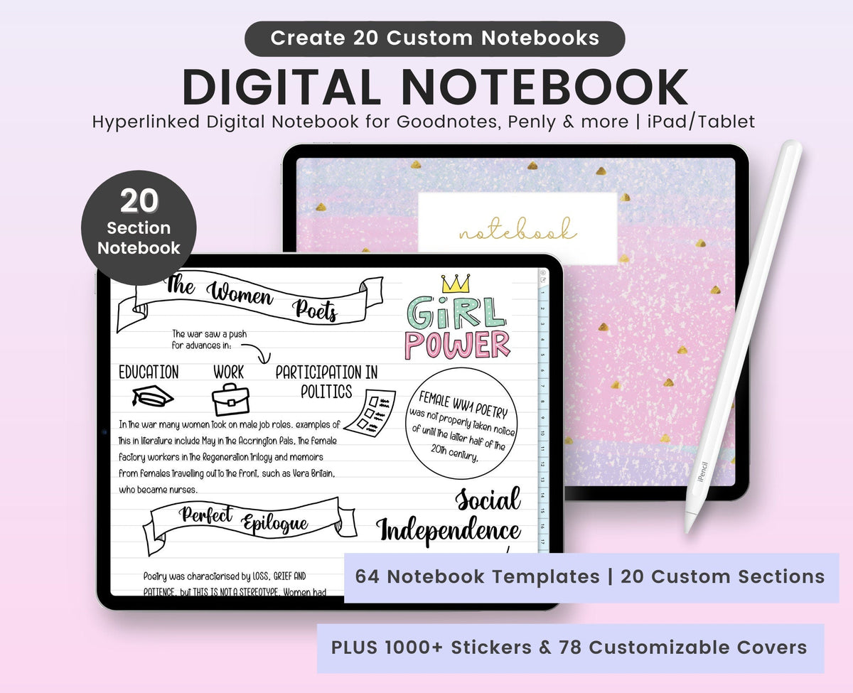 20-Section Digital Notebook: 64 Templates