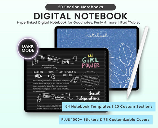Dark Mode Digital Notebook: 20-Section Hyperlinked Journal (For iPad & Tablet)