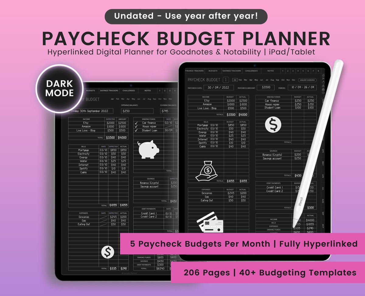 Dark Mode Paycheck Budget Planner