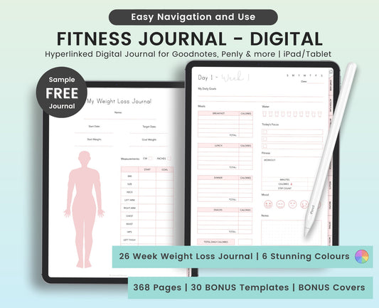 Digital Fitness Journal: Weight Loss & Meal Planner (iPad/Tablet)