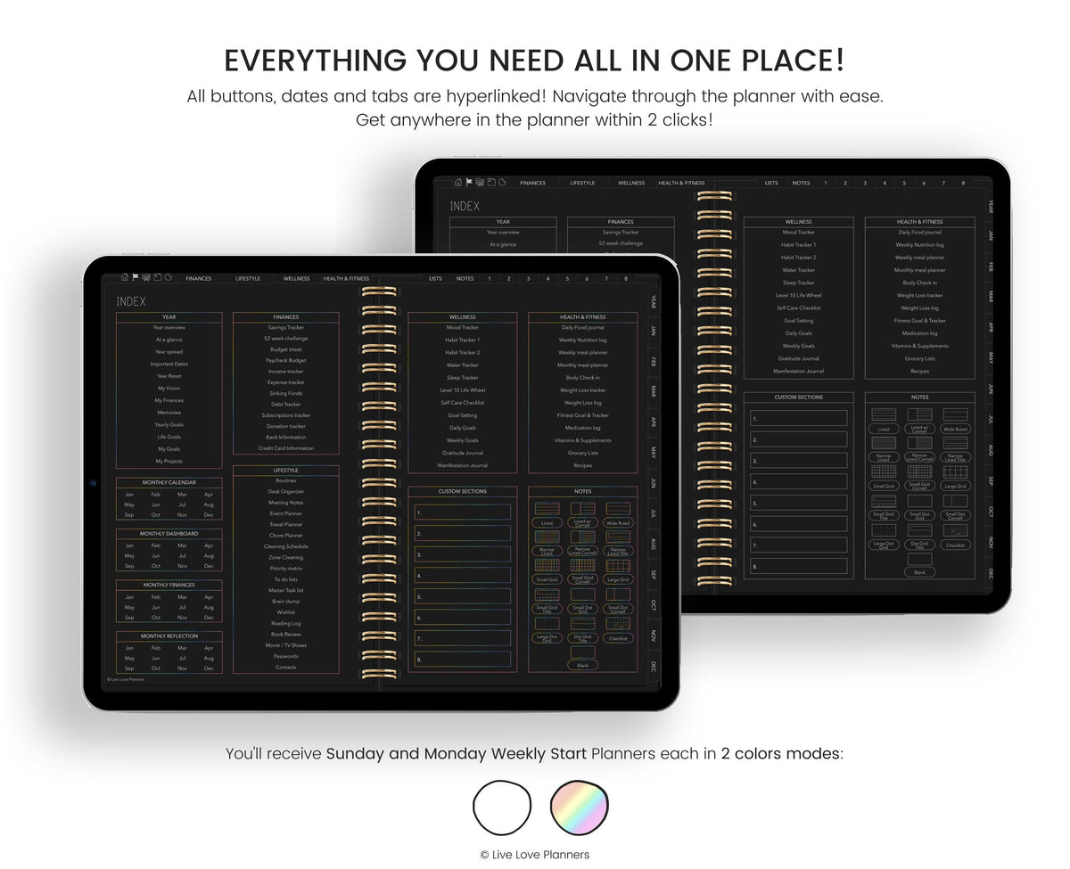 Dark Mode Digital Planner