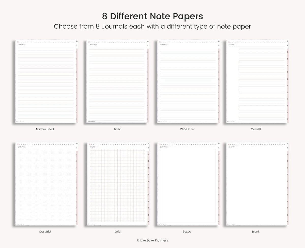 Hyperlinked Digital Daily Journal: 8 Note Templates for Goodnotes (Digital Download)