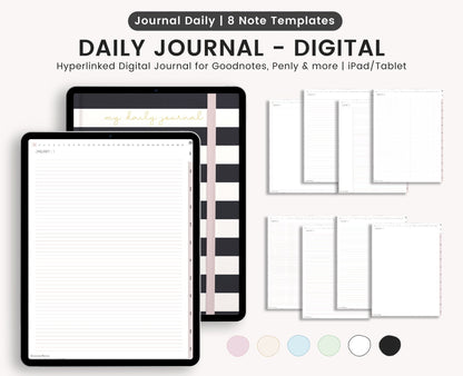 Hyperlinked Digital Daily Journal: 8 Note Templates for Goodnotes (Digital Download)
