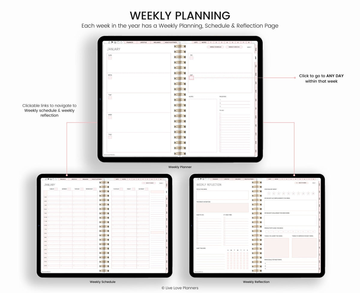 Undated Digital Planner: Hyperlinked GoodNotes Planner