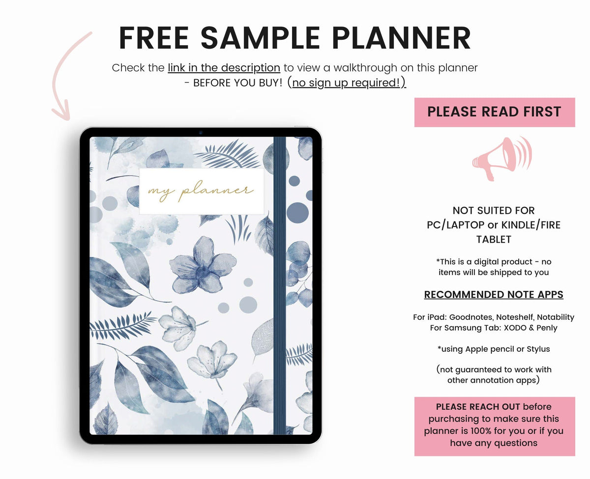 Undated Digital Planner: Hyperlinked GoodNotes Planner