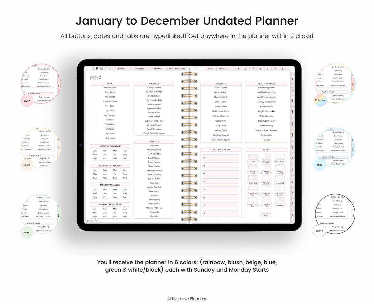 Undated Digital Planner: Hyperlinked GoodNotes Planner