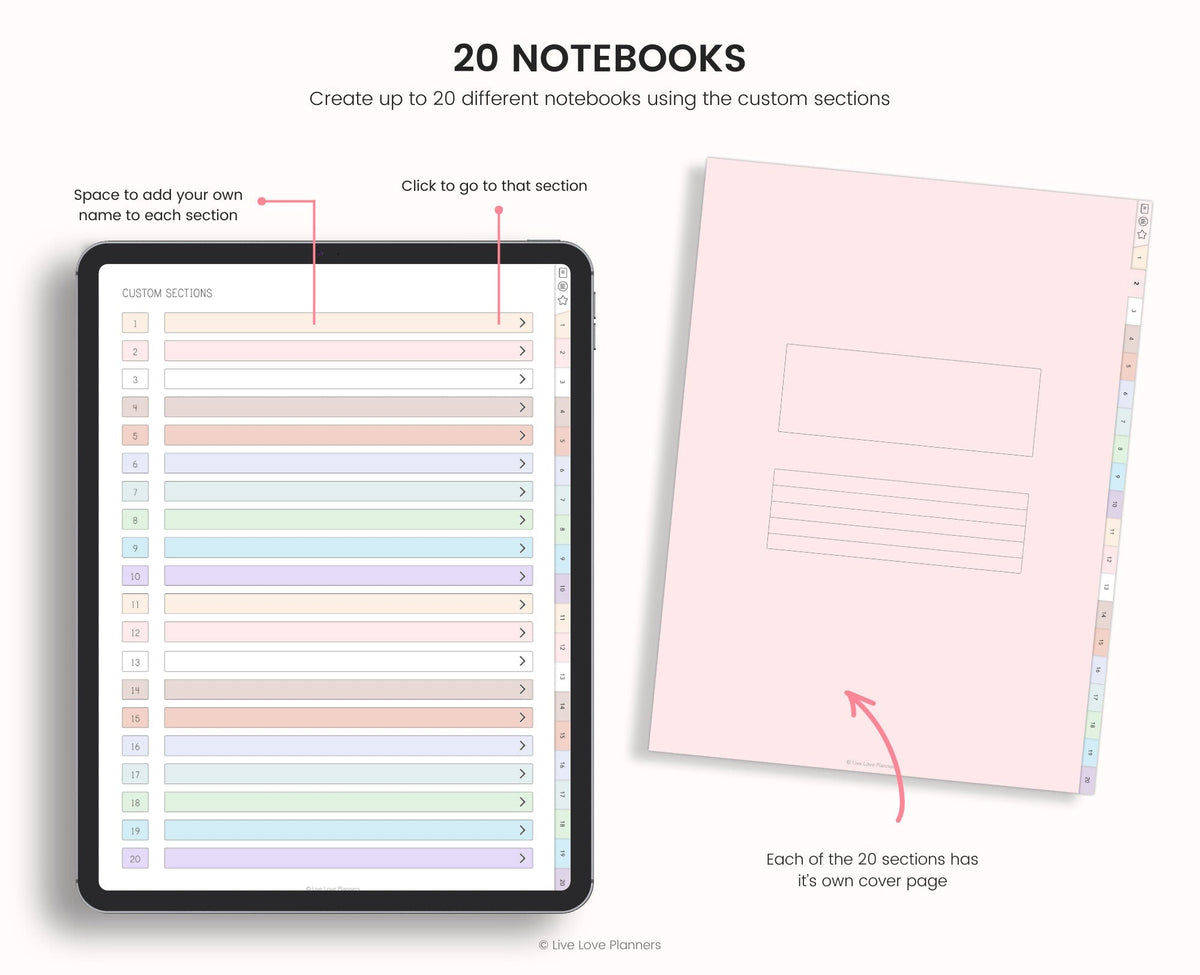 Digital Notebook: 20-Section Hyperlinked Journal with 64 Templates (For iPad & Tablet)