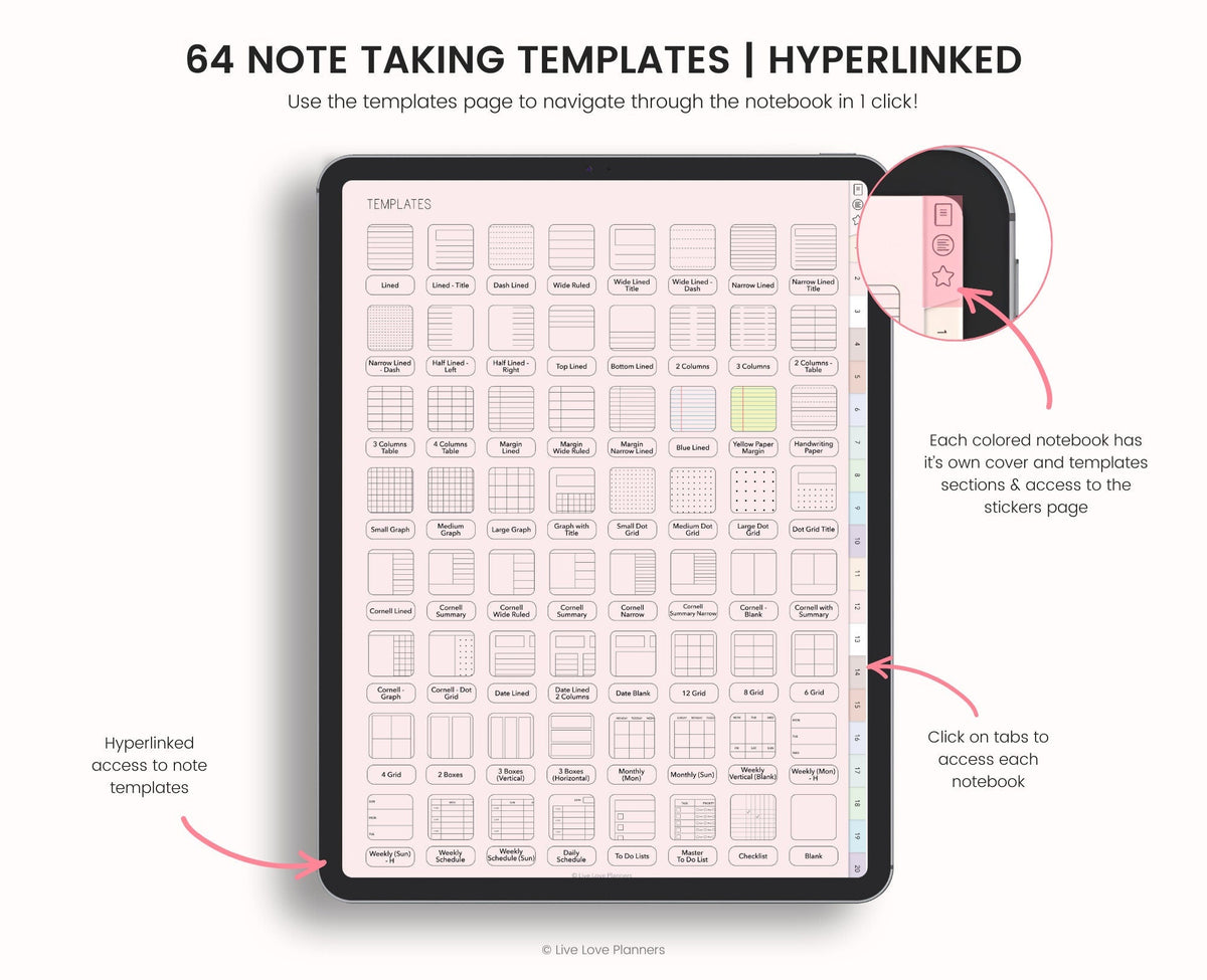 Digital Notebook: 20-Section Hyperlinked Journal with 64 Templates (For iPad & Tablet)