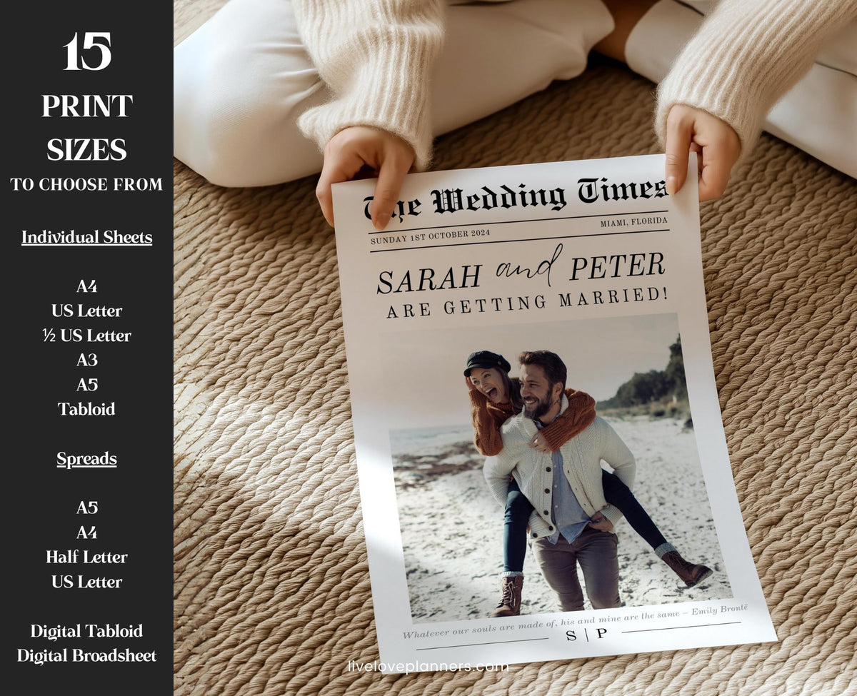 Wedding Newspaper Template: Editable Program & Itinerary (Digital)