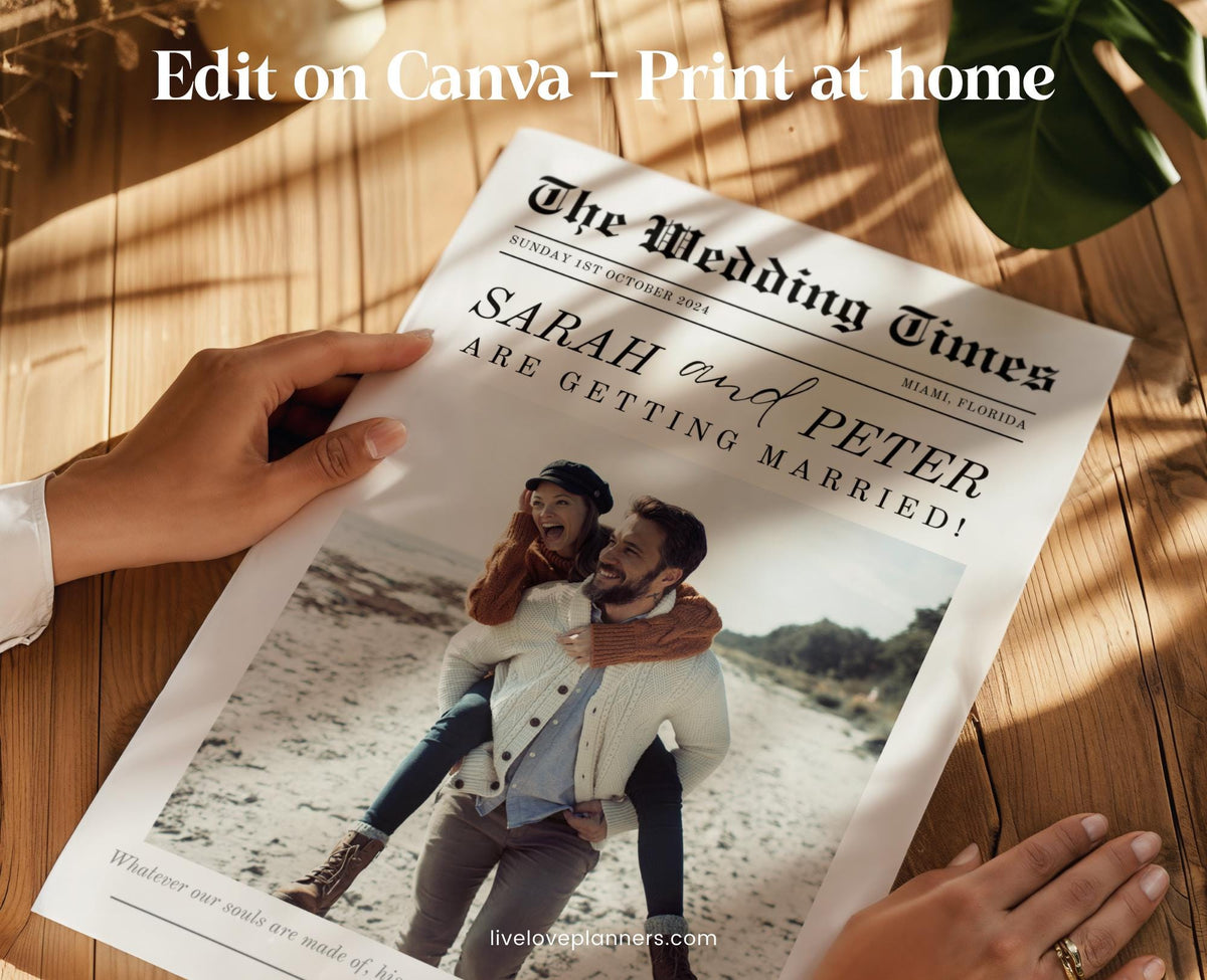 Wedding Newspaper Template: Editable Program & Itinerary (Digital)