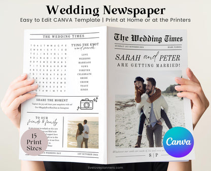 Wedding Newspaper Template: Editable Program & Itinerary (Digital)