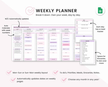 Google Sheets Monthly and Weekly Planner