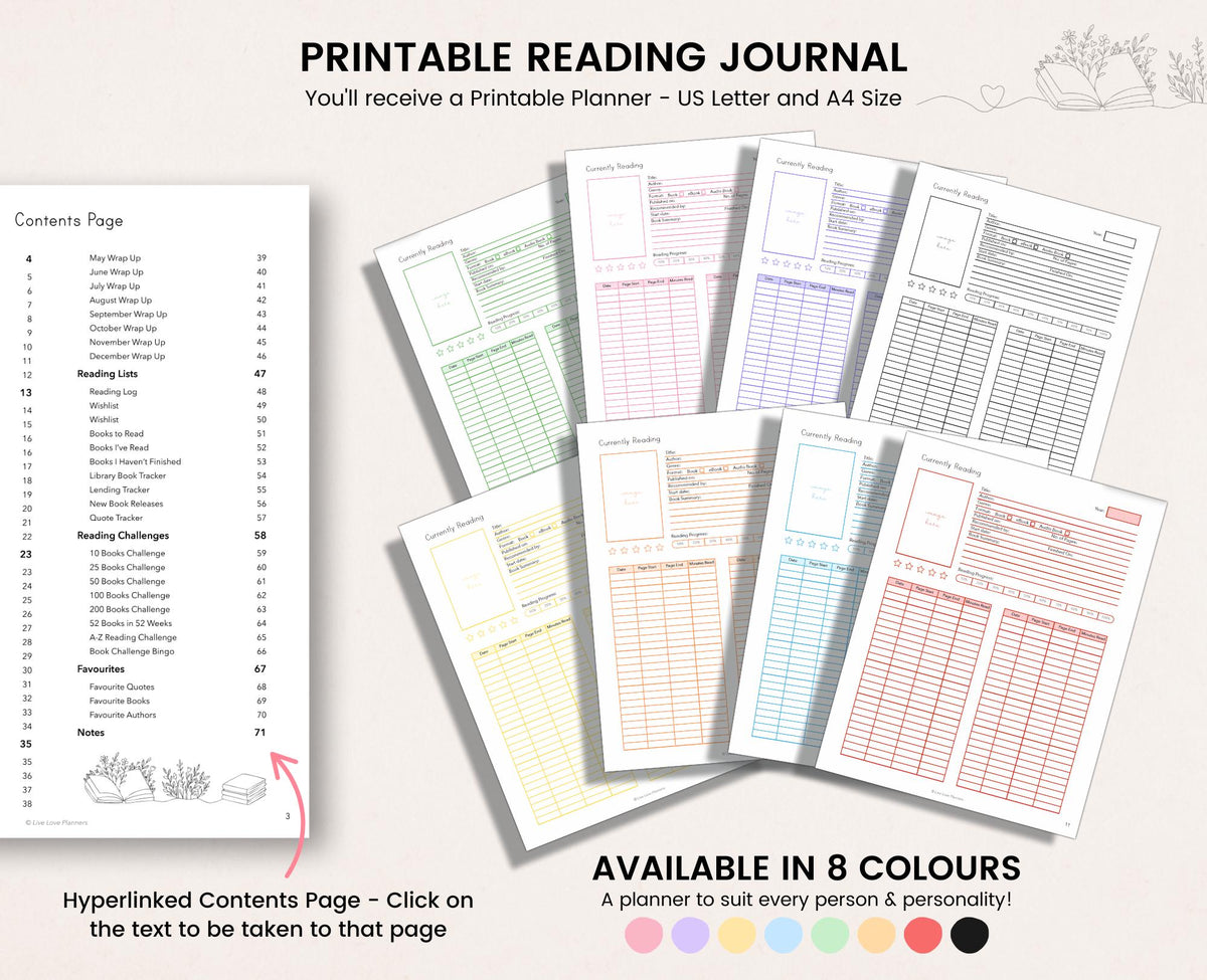 Printable Reading Journal: Fillable Book Tracker (Digital Download)