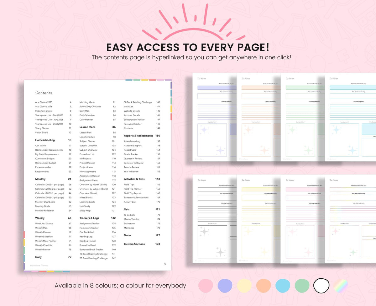 Printable Homeschool Planner 2025-2026: US Letter & A4 (Digital Download)