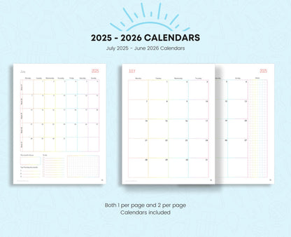 Printable Homeschool Planner 2025-2026: US Letter & A4 (Digital Download)
