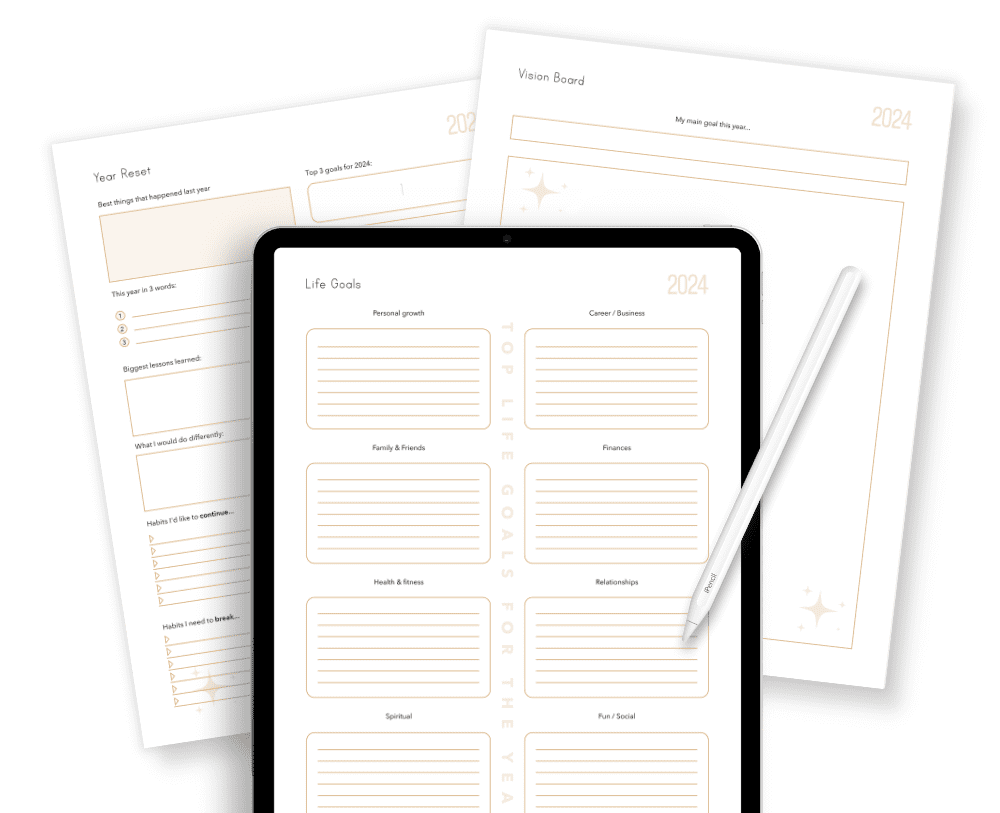 free 2024 vision board, free digital planners, free digital stickers, freebie library, free goodnotes stickers, free planner