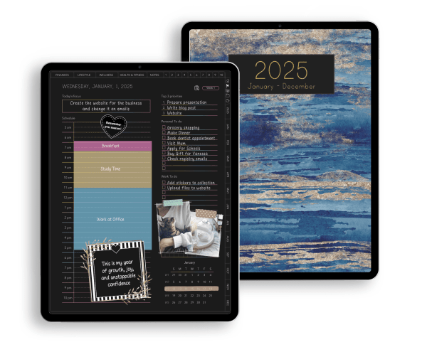 2025 Dark Mode digital planner, 2025 digital Planner digital planner for 2025, life planner, dark mode