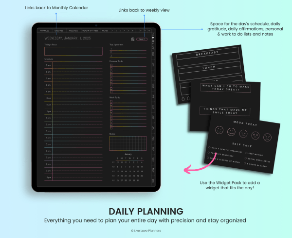 2025 Dark Mode digital planner, 2025 digital Planner digital planner for 2025, life planner, dark mode