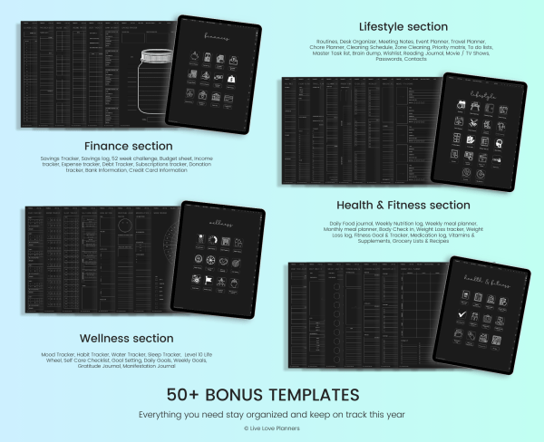 2025 Dark Mode digital planner, 2025 digital Planner digital planner for 2025, life planner, dark mode