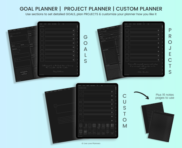 2025 Dark Mode digital planner, 2025 digital Planner digital planner for 2025, life planner, dark mode