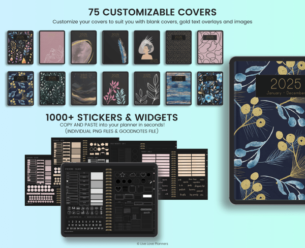 2025 Dark Mode digital planner, 2025 digital Planner digital planner for 2025, life planner, dark mode