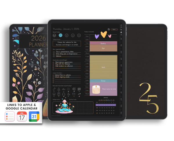 2025 and 2026 Dark Mode ADHD Digital Planner