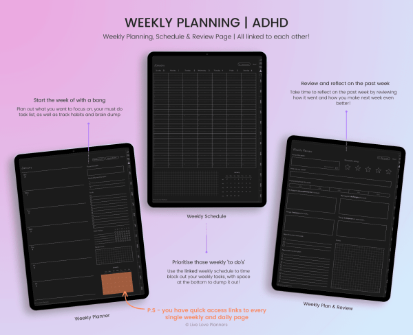 2025 and 2026 Dark Mode ADHD Digital Planner - Image 5