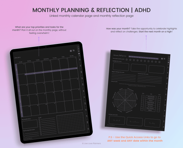 2025 and 2026 Dark Mode ADHD Digital Planner - Image 6
