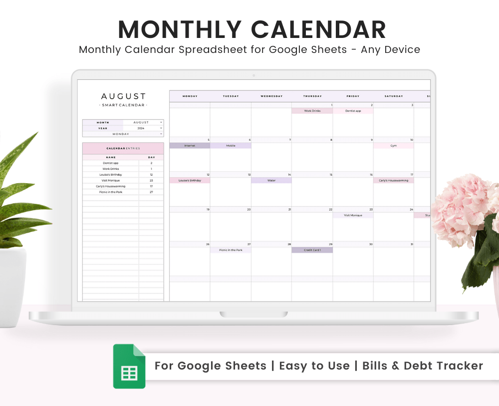 Monthly Calendar Spreadsheet