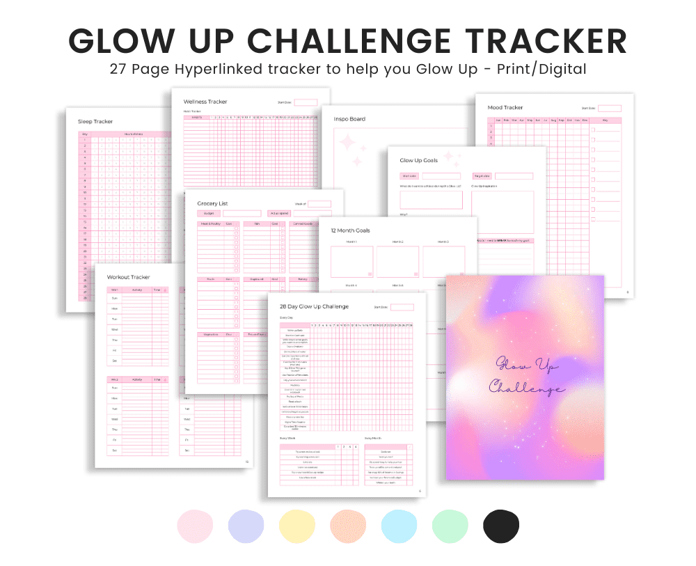 free glow up challenge, free digital planners, free digital stickers, freebie library, free goodnotes stickers, free planner