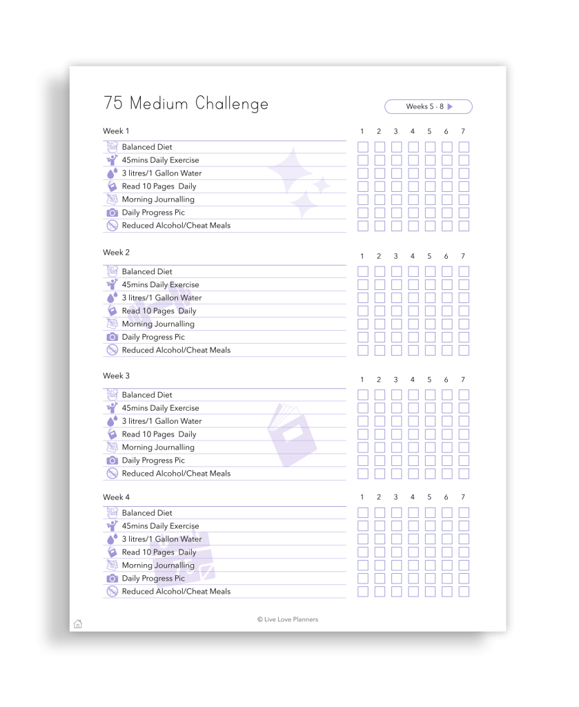 75 Medium Challenge, fitness journey, wellness tracker, healthy habits, daily exercise, nutrition planning, mindfulness practice, goal setting, personal growth, transformation journey, motivation, self-improvement, progress tracker
