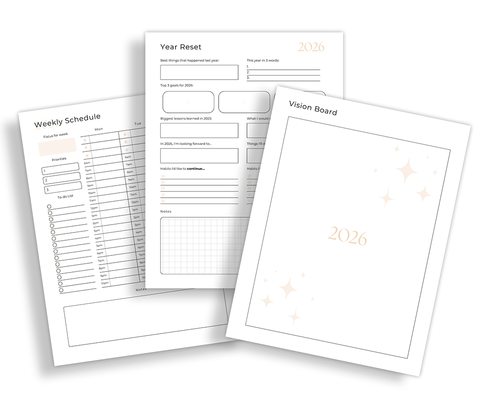 free 2026 planner, printable 2026 planner, free printable planner, gentle new year reset, new year reset planner, undated weekly planner, undated daily planner, simple planning pages, soft life planner, stress free planning, goal setting planner, vision planning 2026, mindset reset planner, planner for beginners, fresh start planner, intentional planning, minimal planner, free planner download